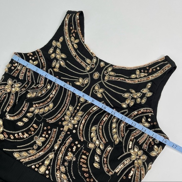 𝅺NEW Ricki’s Gold Jewelled Sequinned Glam Sheer Overlay Long Fancy Dress Gown - Picture 14 of 16